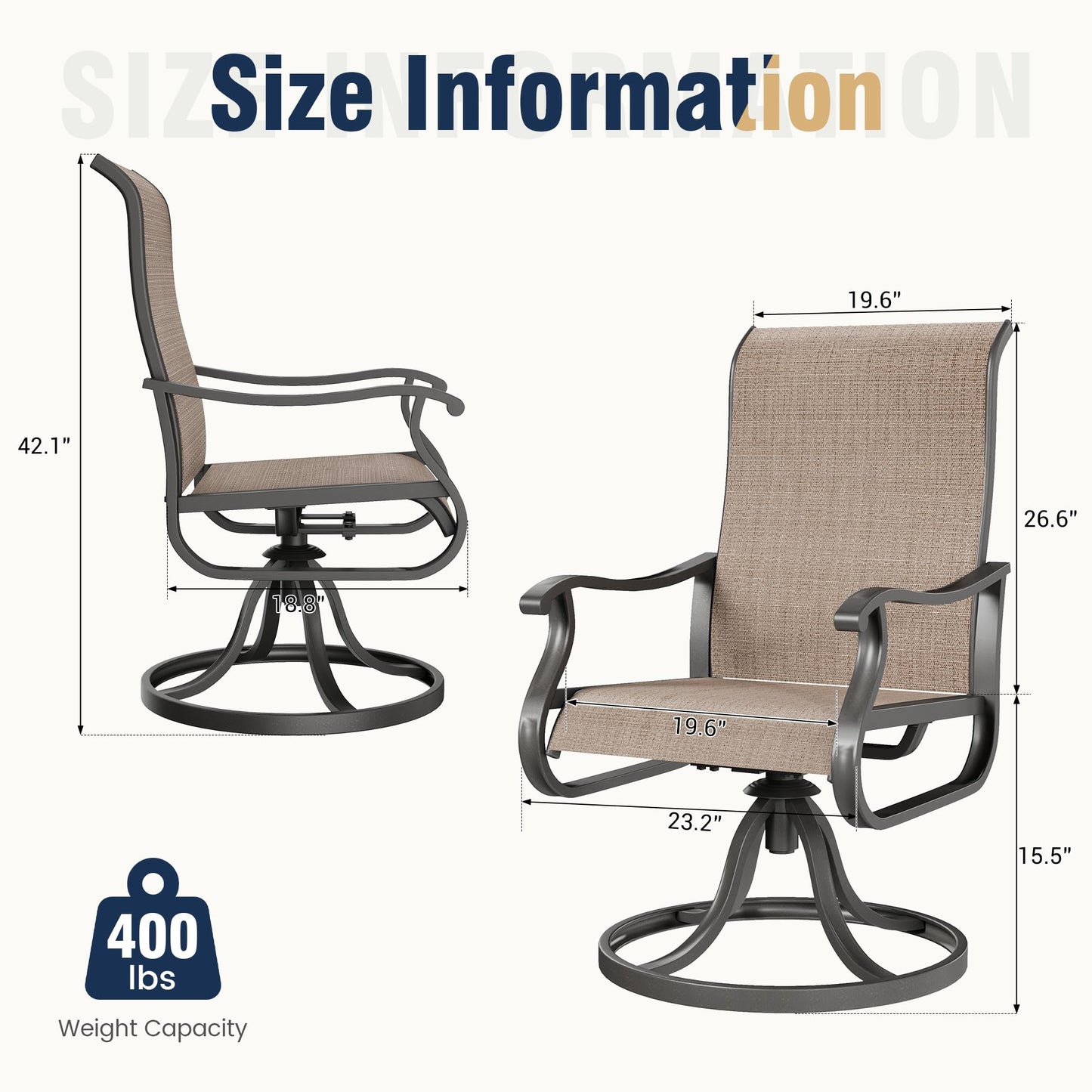 Amopatio Patio Swivel Chairs Set of 8, Outdoor Swivel Rocker Dining Chairs with All Weather Textilene High Back & Metal Frame, for Backyard Deck Lawn Garden, Brown