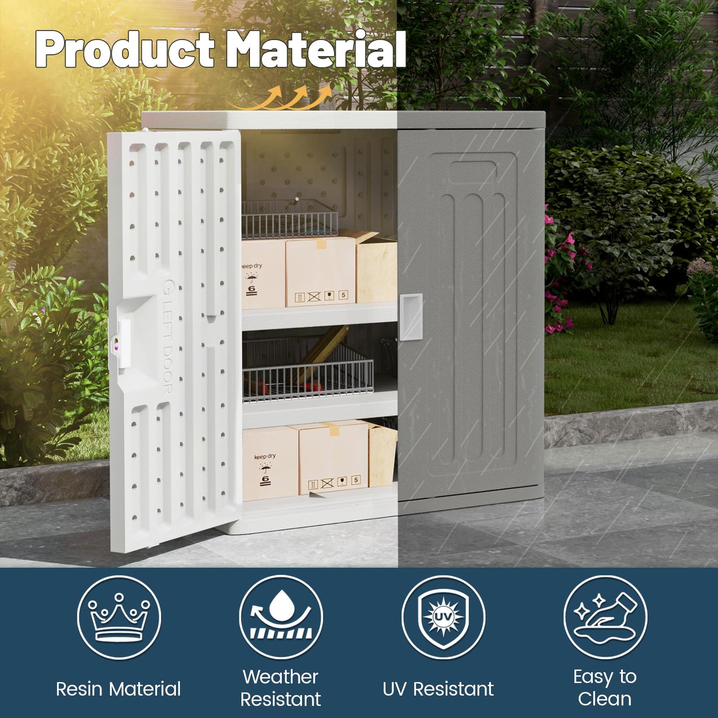 Amopatio Outdoor Storage Cabinet with 2 Shelves, Resin Storage Cabinet Waterproof Plastic Storage Shed - Outdoor Patio Tools, 19.7" D x 29.5" W x35.4 H, Gray