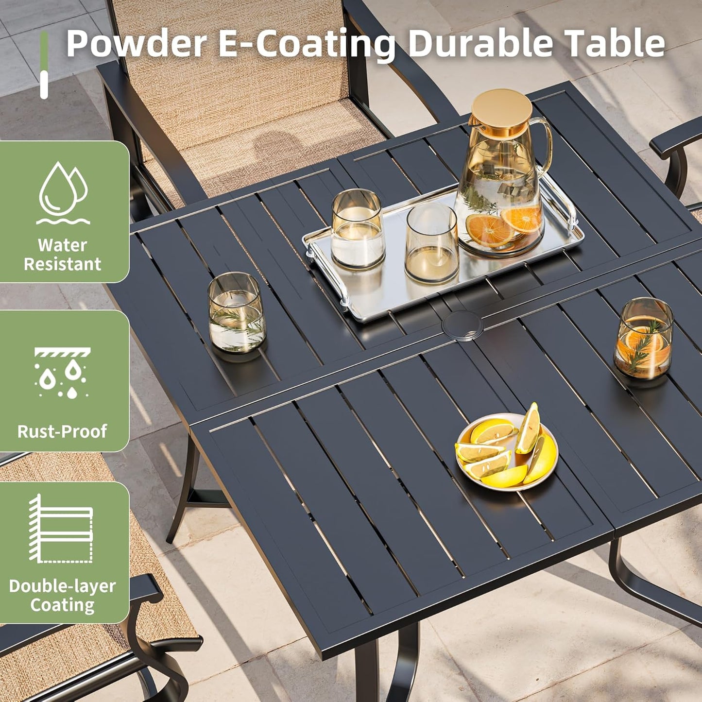 Amopatio 5 Pieces Patio Dining Set for 4, Outdoor Table and Chairs, 4 All Weather Swivel Patio Chairs, 36" Patio Spliced Square Table with Umbrella Hole, for Deck, Backyard, Poolside & Garden, Brown