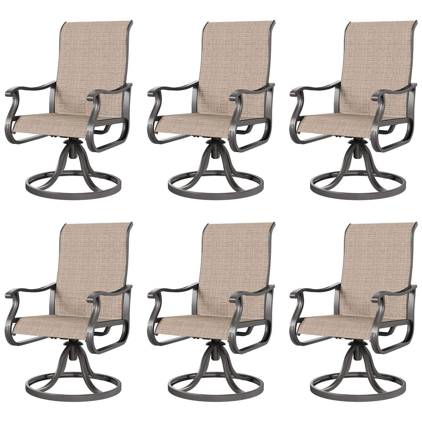 Amopatio Patio Swivel Chairs Set of 6, Outdoor Swivel Rocker Dining Chairs with All Weather Textilene High Back & Metal Frame, for Backyard Deck Lawn (Brown)