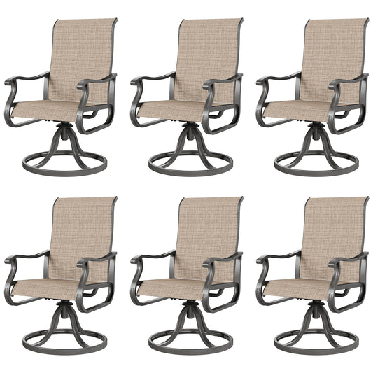Amopatio Patio Swivel Chairs Set of 6, Outdoor Swivel Rocker Dining Chairs with All Weather Textilene High Back & Metal Frame, for Backyard Deck Lawn (Brown)