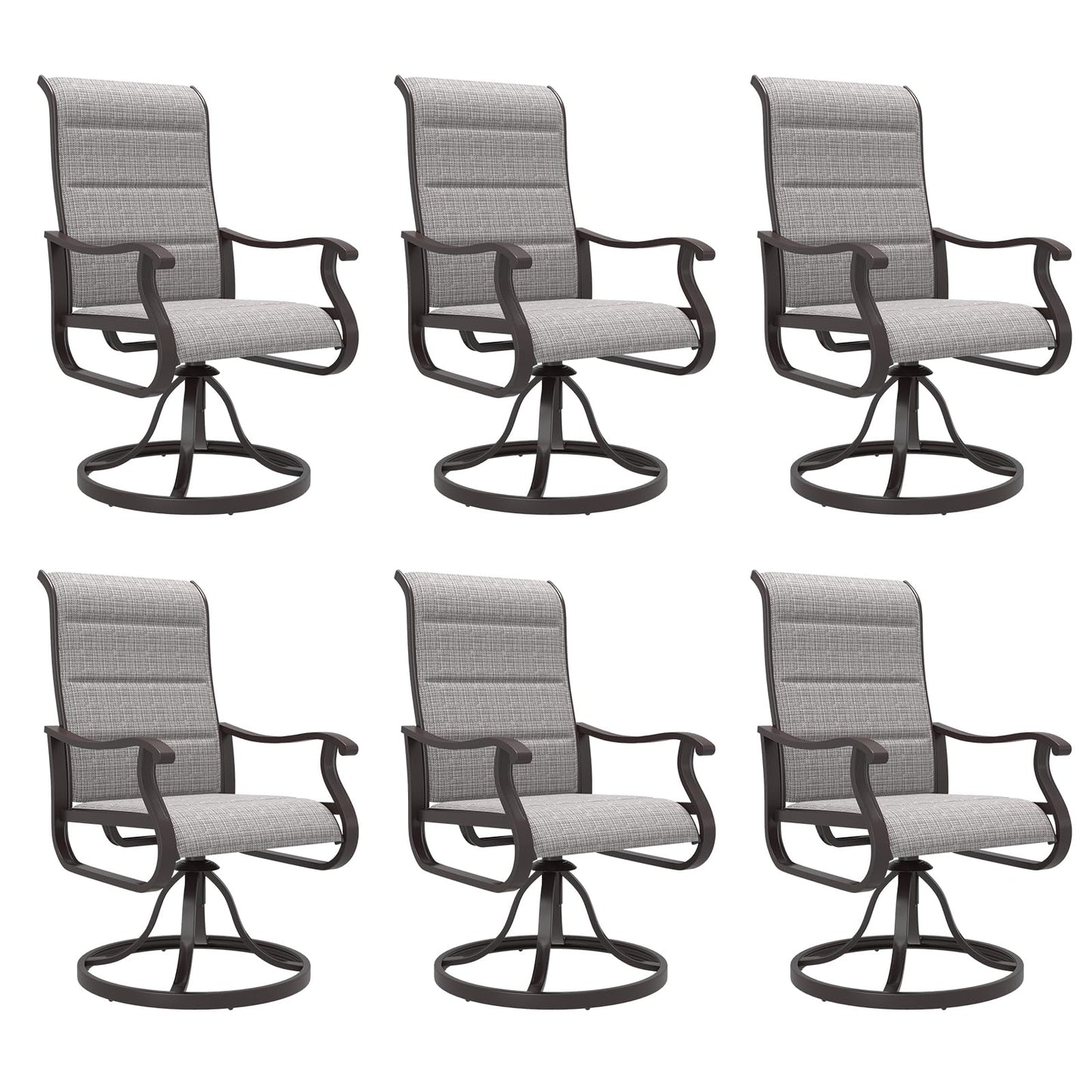 Amopatio Padded Patio Swivel Chairs Set of 6, Outdoor Dining Chairs with Ultra Soft Textilene High Back Seat & Metal Rocker Frame, for Backyard Deck Lawn Garden, Light Gray
