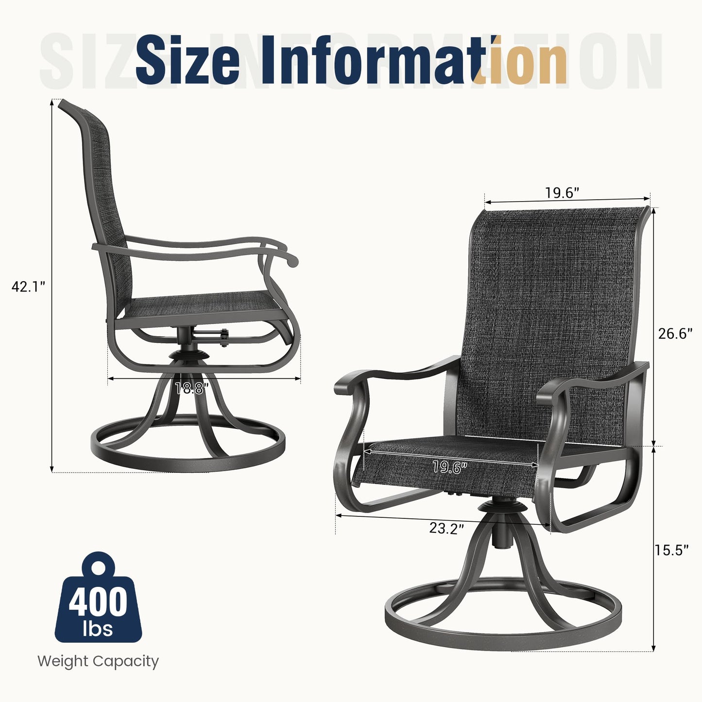Amopatio Patio Swivel Chairs Set of 4, Outdoor Swivel Rocker Dining Chairs with All Weather Textilene High Back & Metal Frame, for Backyard Deck Lawn, Dark Grey