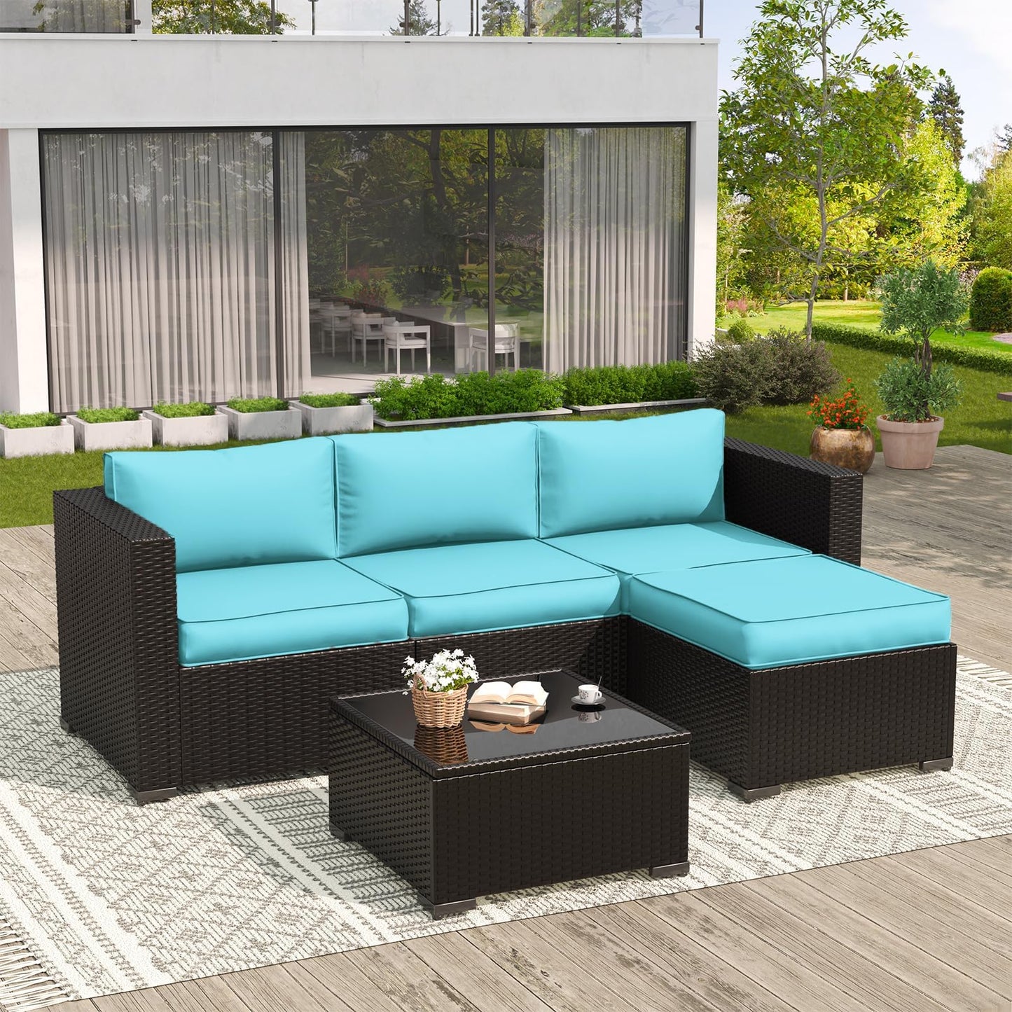 Outdoor Replacement Cushions for Patio Furniture Set, 4" Thick High-Density Foam Seat & Back Cushions, Water-Resistant Non-Slip Machine-Washable Patio Cushions (Teal)