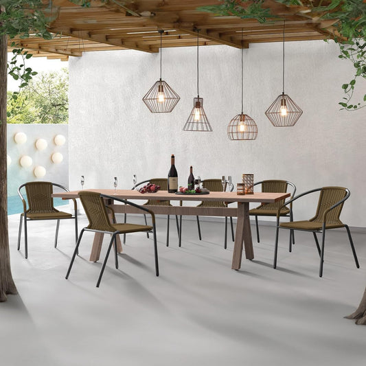 Amopatio Outdoor Dining Chairs Set of 6, Rattan Patio Chairs Wicker, Stackable Indoor-Outdoor Chair, Bistro, Deck, Yard, Porch, Restaurant Stack Chair 6 Pack, Brown