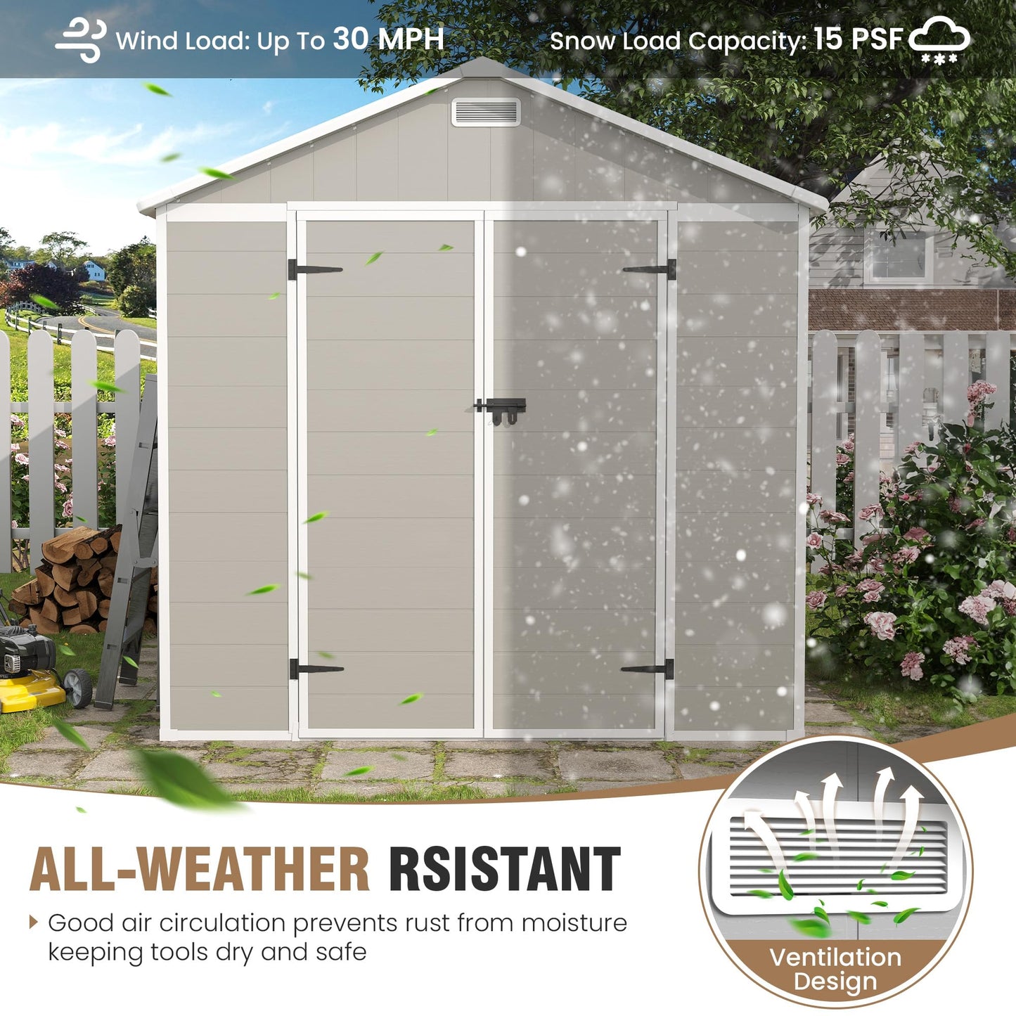 Amopatio Resin Outdoor Storage Shed 6x8FT