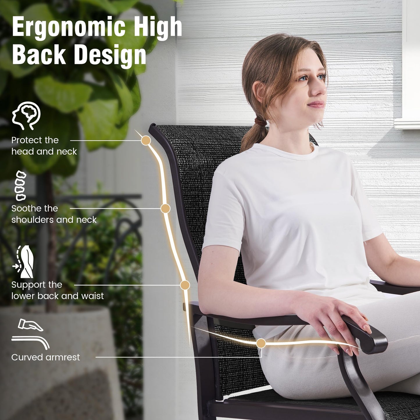 Amopatio Patio Swivel Chairs Set of 4, Outdoor Swivel Rocker Dining Chairs with All Weather Textilene High Back & Metal Frame, for Backyard Deck Lawn, Dark Grey
