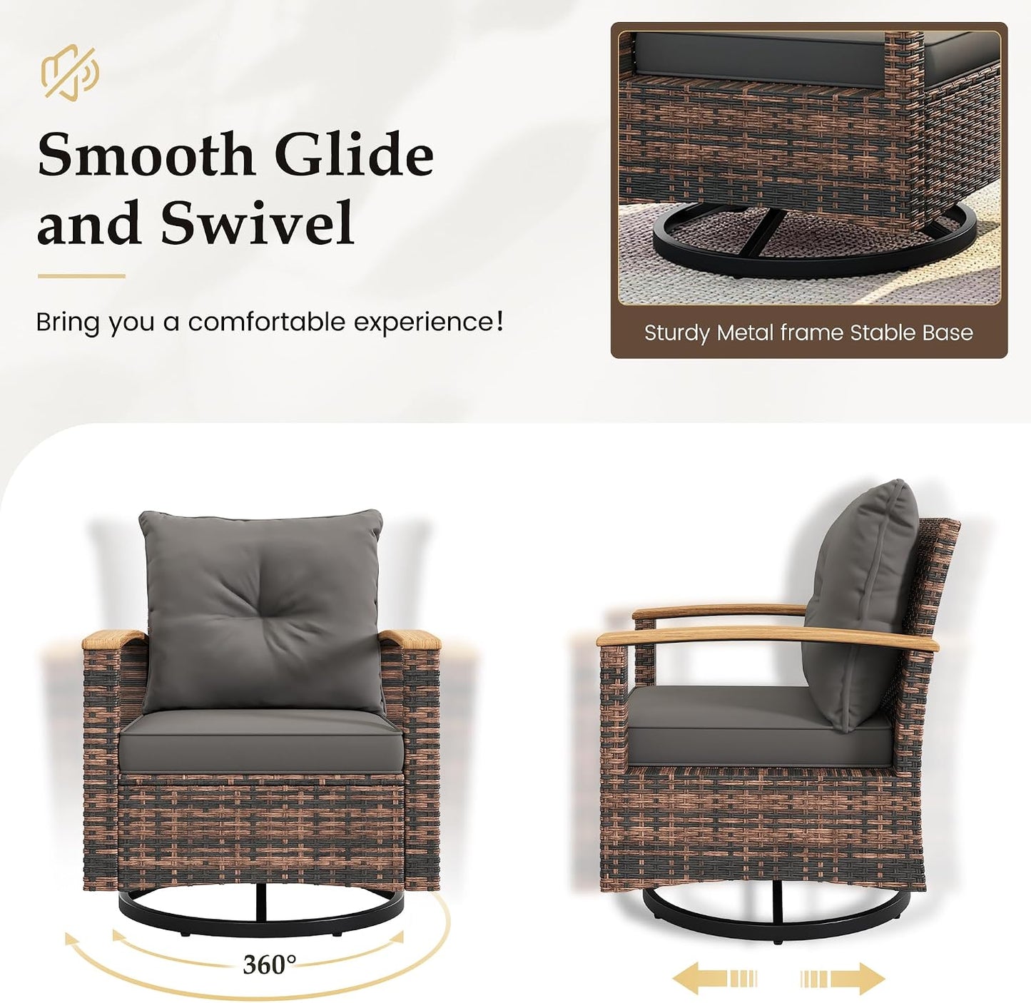 Amopatio Patio Furniture Set, 4 Pieces Outdoor Patio Conversation Sets with Swivel Chairs, Wicker Patio Furniture Set with Firepit Table, Outdoor Couch Set for Balcony, Porch, Deck, Backyard, Gray