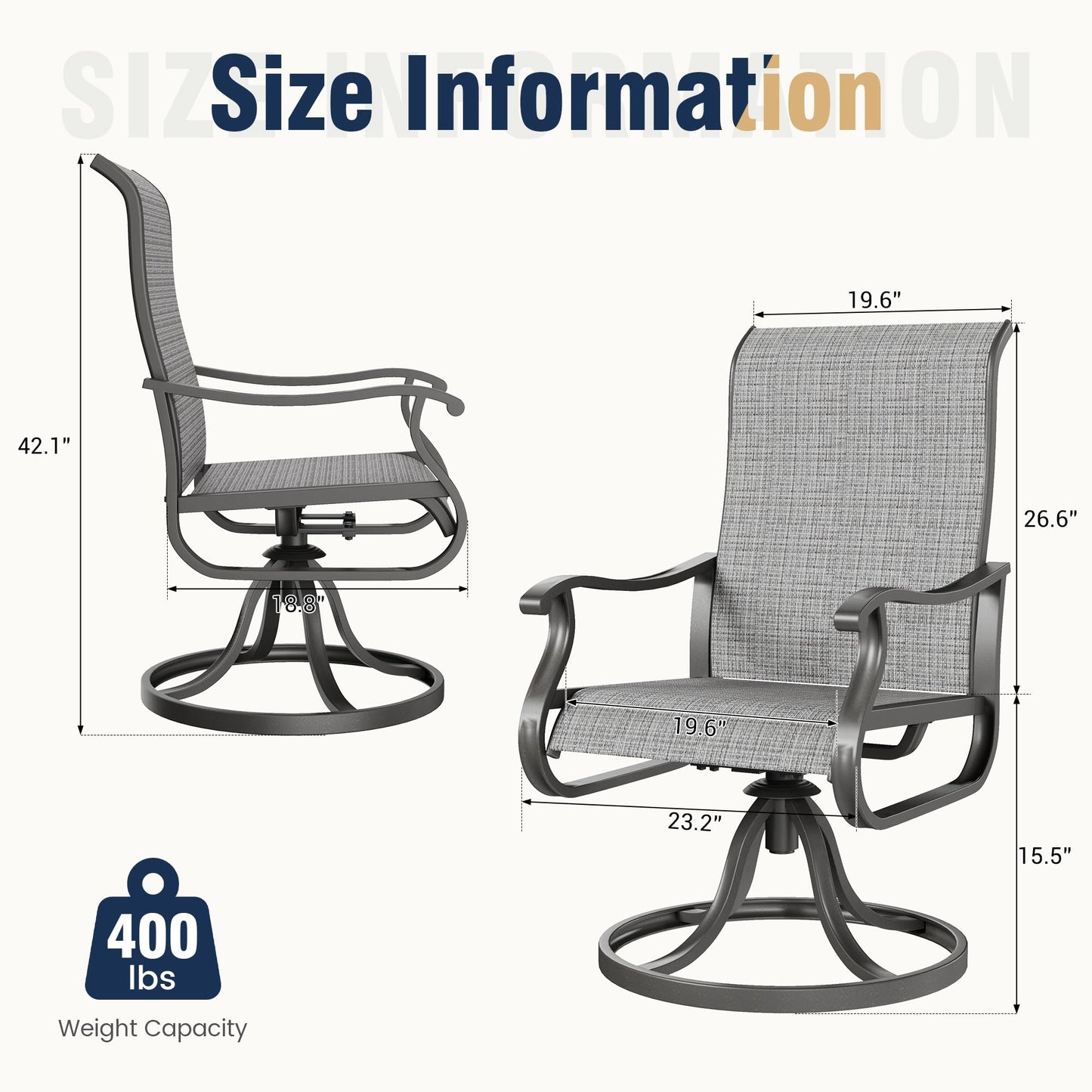 Amopatio Patio Swivel Chairs Set of 4, Outdoor Swivel Rocker Dining Chairs with All Weather Textilene High Back & Metal Frame, for Backyard Deck Lawn Garden, Light Gray