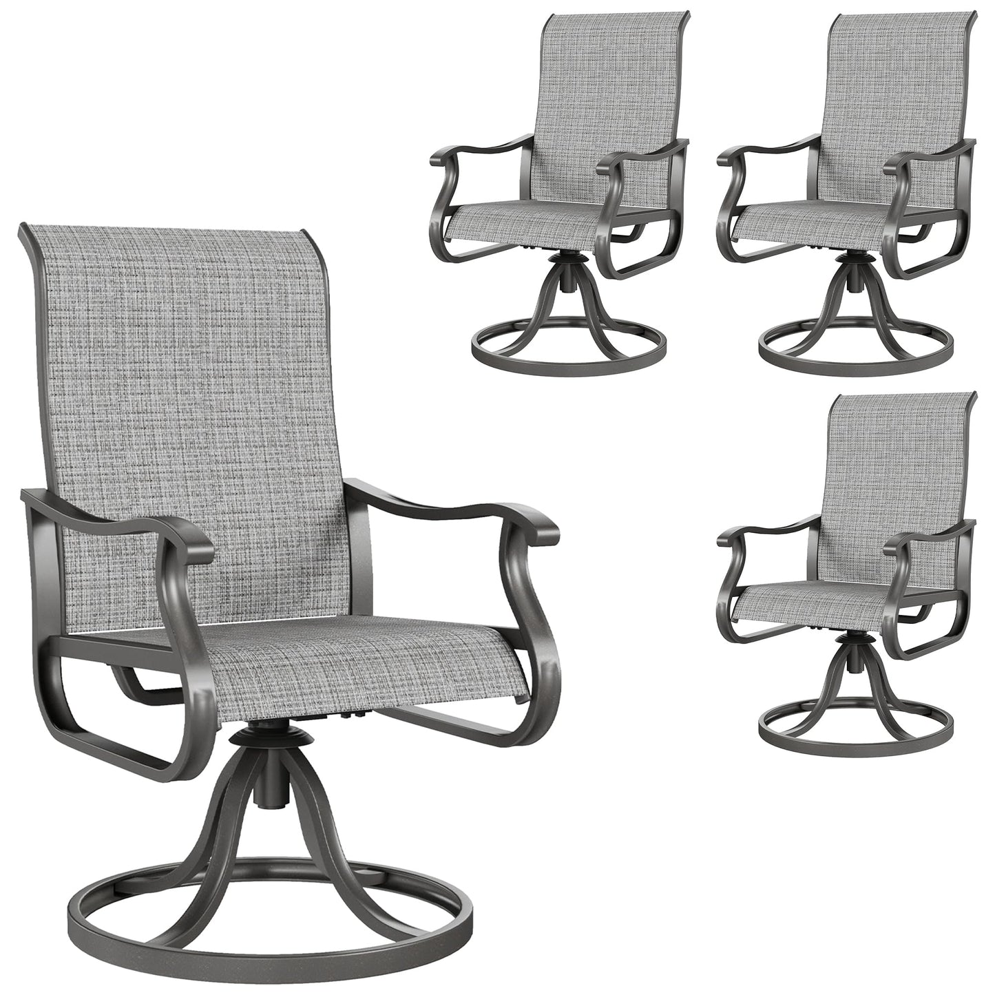 Amopatio Patio Swivel Chairs Set of 4, Outdoor Swivel Rocker Dining Chairs with All Weather Textilene High Back & Metal Frame, for Backyard Deck Lawn Garden, Light Gray