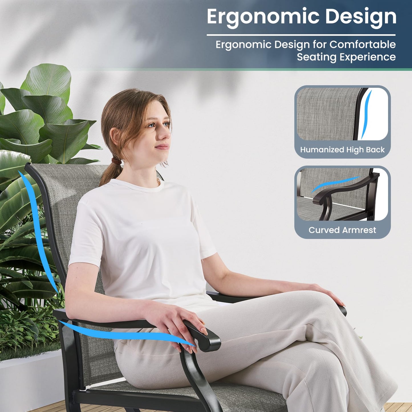 Amopatio Patio Swivel Chairs Set of 2, Outdoor Swivel Rocker Dining Chairs with All Weather Textilene High Back & Metal Frame, for Backyard Deck Lawn Garden, Dark Grey