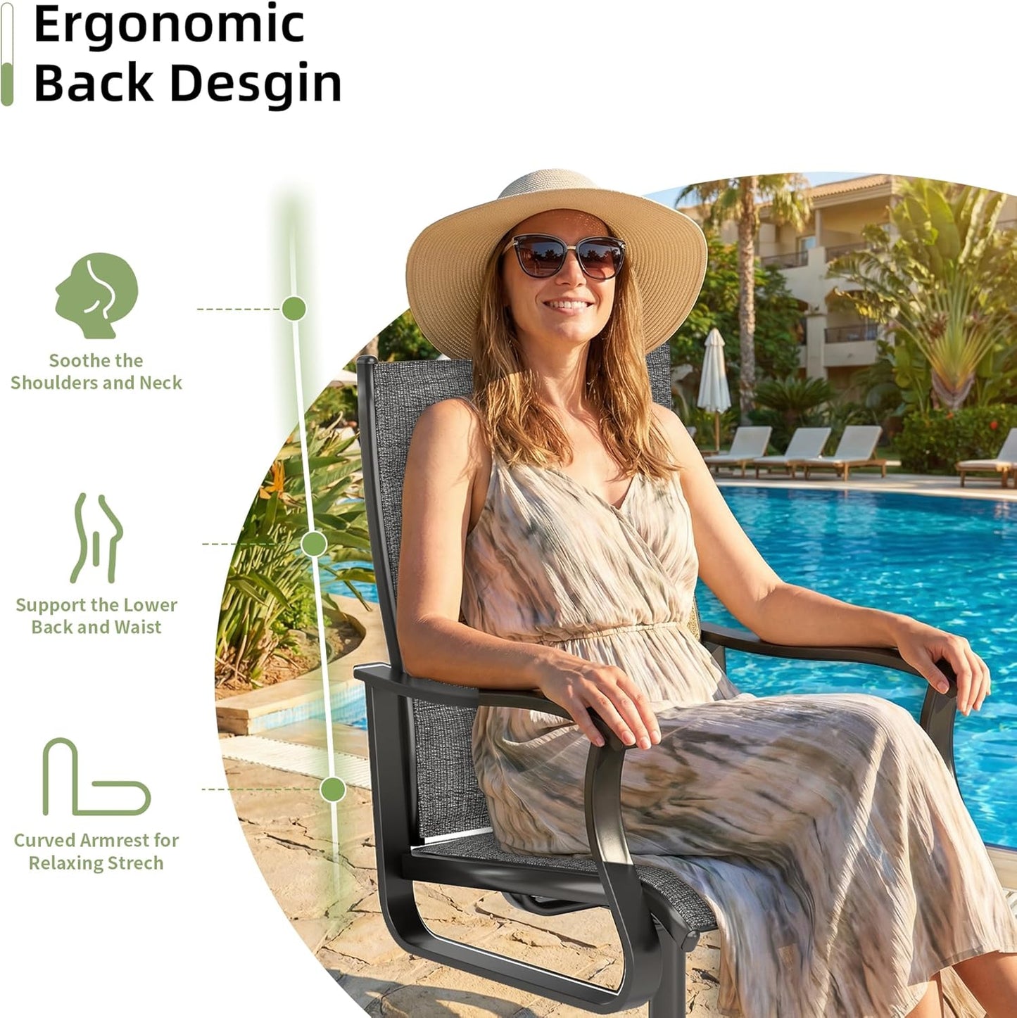 Amopatio 5 Pieces Patio Dining Set for 4, Outdoor Table and Chairs, 4 All Weather Padded Swivel Patio Chairs, 36" Patio Spliced Square Table with Umbrella Hole, for Backyard & Poolside, Dark Gray