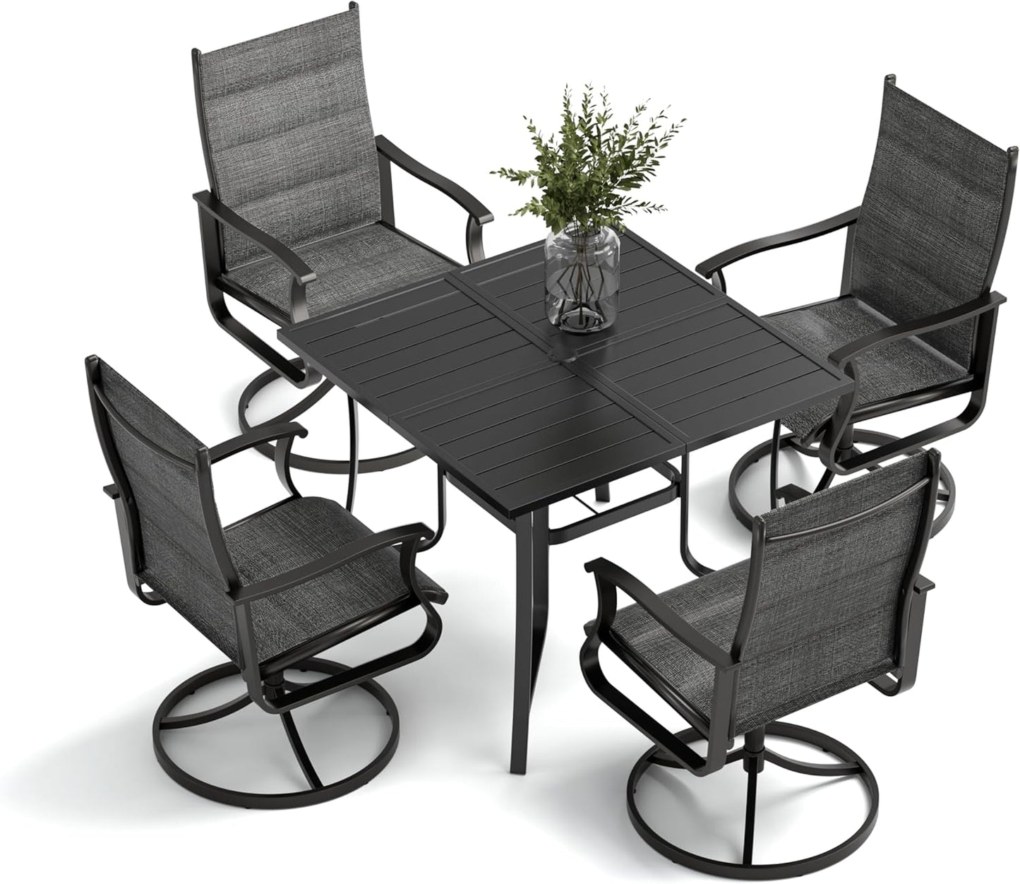 Amopatio 9 Pieces Patio Dining Set for 8, Outdoor Table and Chairs, 8 All Weather Swivel Patio Chairs, 60" Patio Spliced  Square Table with Umbrella Hole, for, Backyard & Poolside, Dark Gray