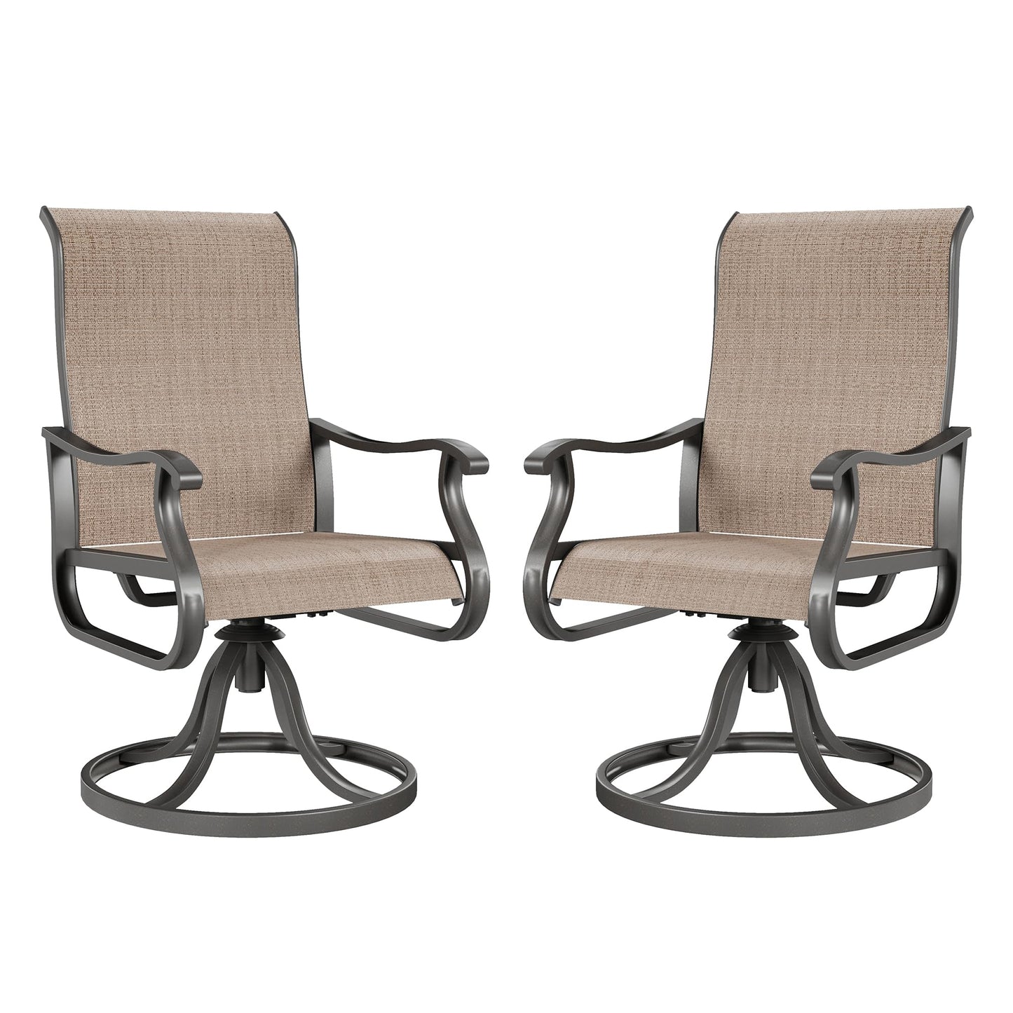 Amopatio Patio Swivel Chairs Set of 2, Outdoor Swivel Rocker Dining Chairs with All Weather Textilene High Back & Metal Frame, for Backyard Deck Lawn Garden, Brown