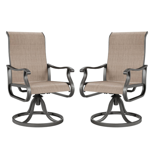 Amopatio Patio Swivel Chairs Set of 2, Outdoor Swivel Rocker Dining Chairs with All Weather Textilene High Back & Metal Frame, for Backyard Deck Lawn Garden, Brown