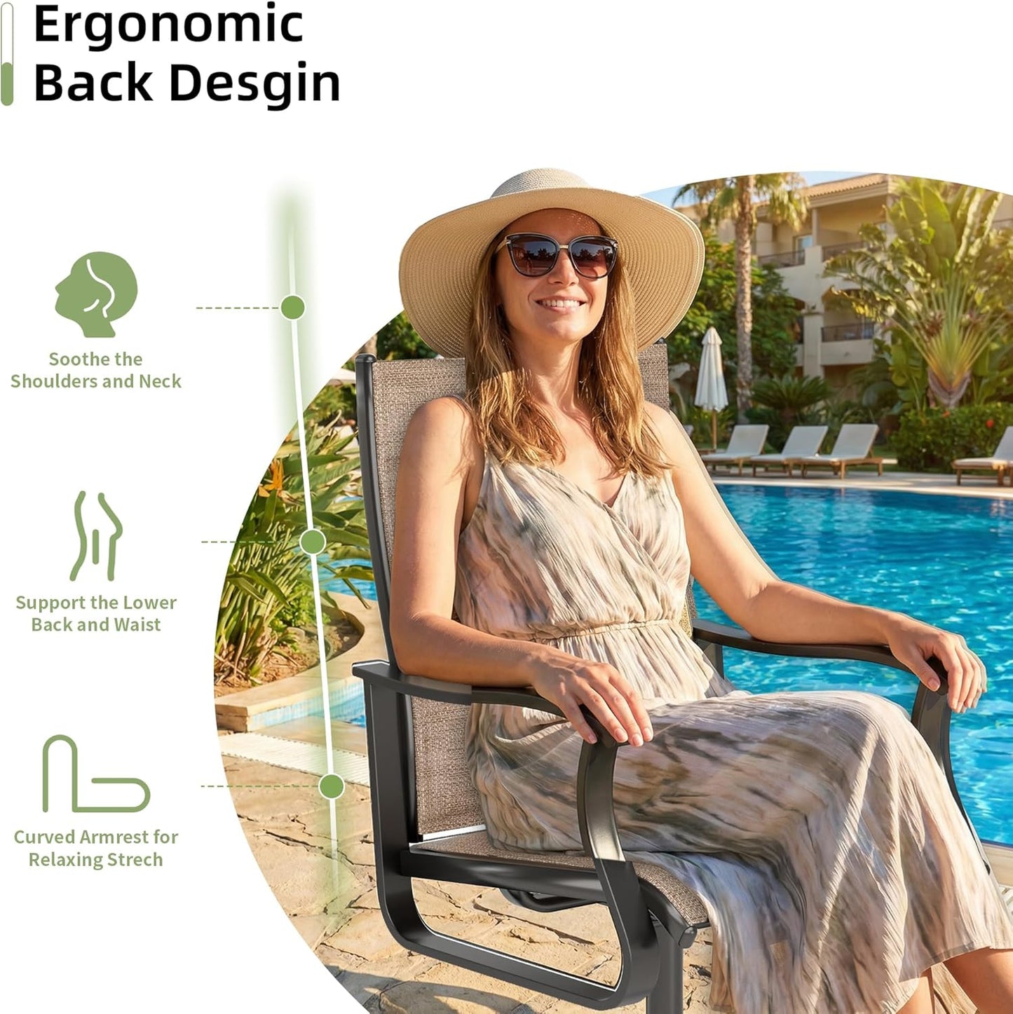 Amopatio 5 Pieces Patio Dining Set for 4, Outdoor Table and Chairs, 4 All Weather Padded Swivel Patio Chairs, 36" Patio Spliced Square Table with Umbrella Hole, for Backyard, Poolside & Garden, Brown