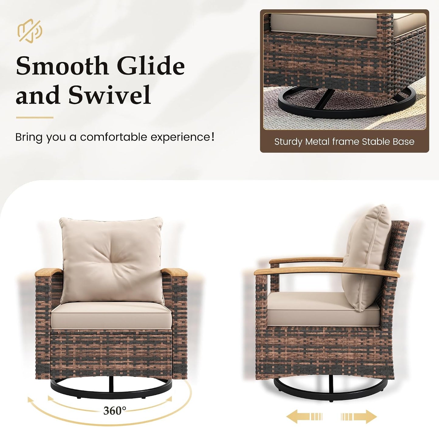 Amopatio Patio Furniture Set, 4 Pieces Outdoor Patio Conversation Sets with Swivel Chairs, Wicker Patio Furniture Set with Storage Table, Outdoor Couch Set for Balcony, Porch, Deck, Backyard, Beige