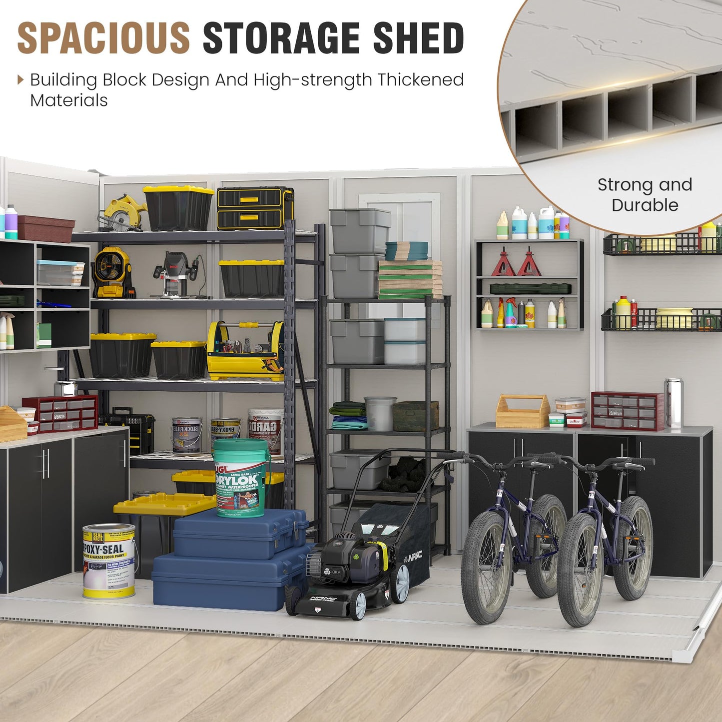 Amopatio 8x10 Storage Shed, Resin Outdoor Shed with Floor Included, Plastic Sheds Storage for Bike, Garden Tools, Sheds & Outdoor Storage with Lockable Door, Window & Vents, Sandstone
