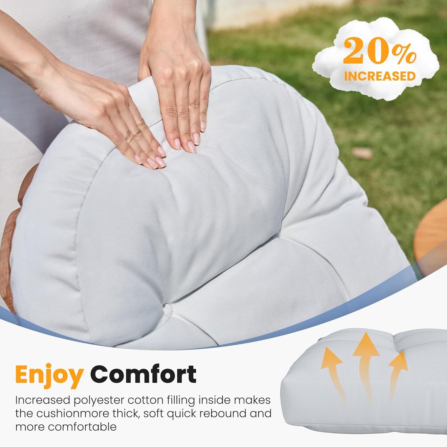 Amopatio Adirondack Chair Cushions 4" Thick Set [2-Pack] - Outdoor Cushions for Patio Furniture, Contoured Design with Anti-Slip Straps & Water-Resistant Fabric for Adirondack Chairs, Light Gray