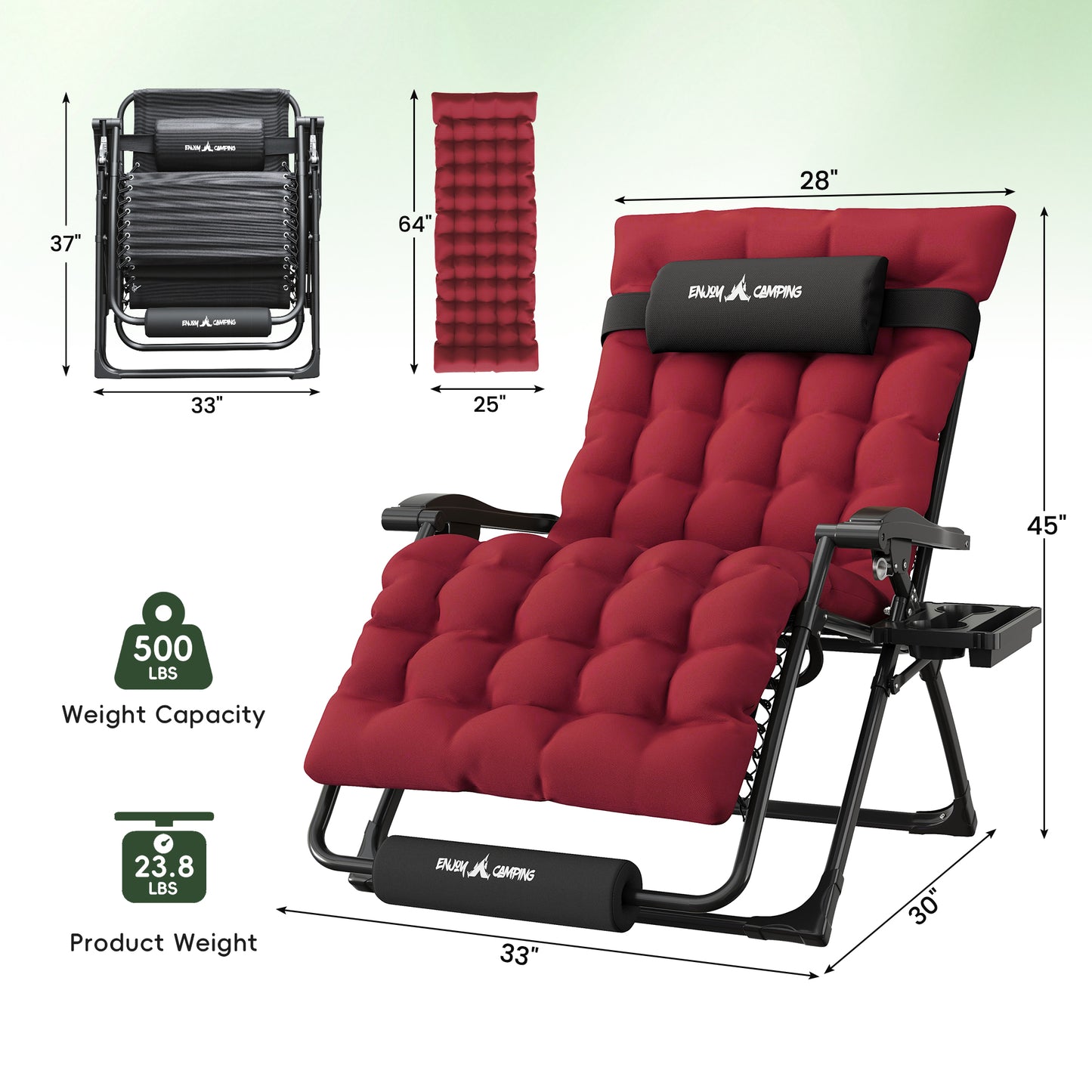Amopatio Oversized Zero Gravity Chair, 33''W Reclining Camping Lounge Chair Upgraded Lock and Footrest, Cup Holder, Removable Cushion & Headrest Folding Patio Recliner