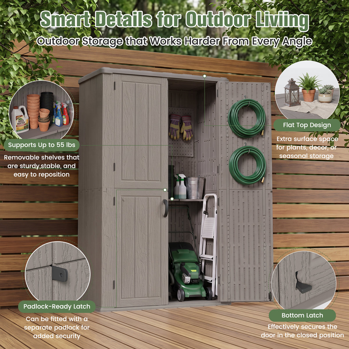Amopatio Outdoor Storage Shed, 79 Cu.Ft Vertical Storage Shed, Brown