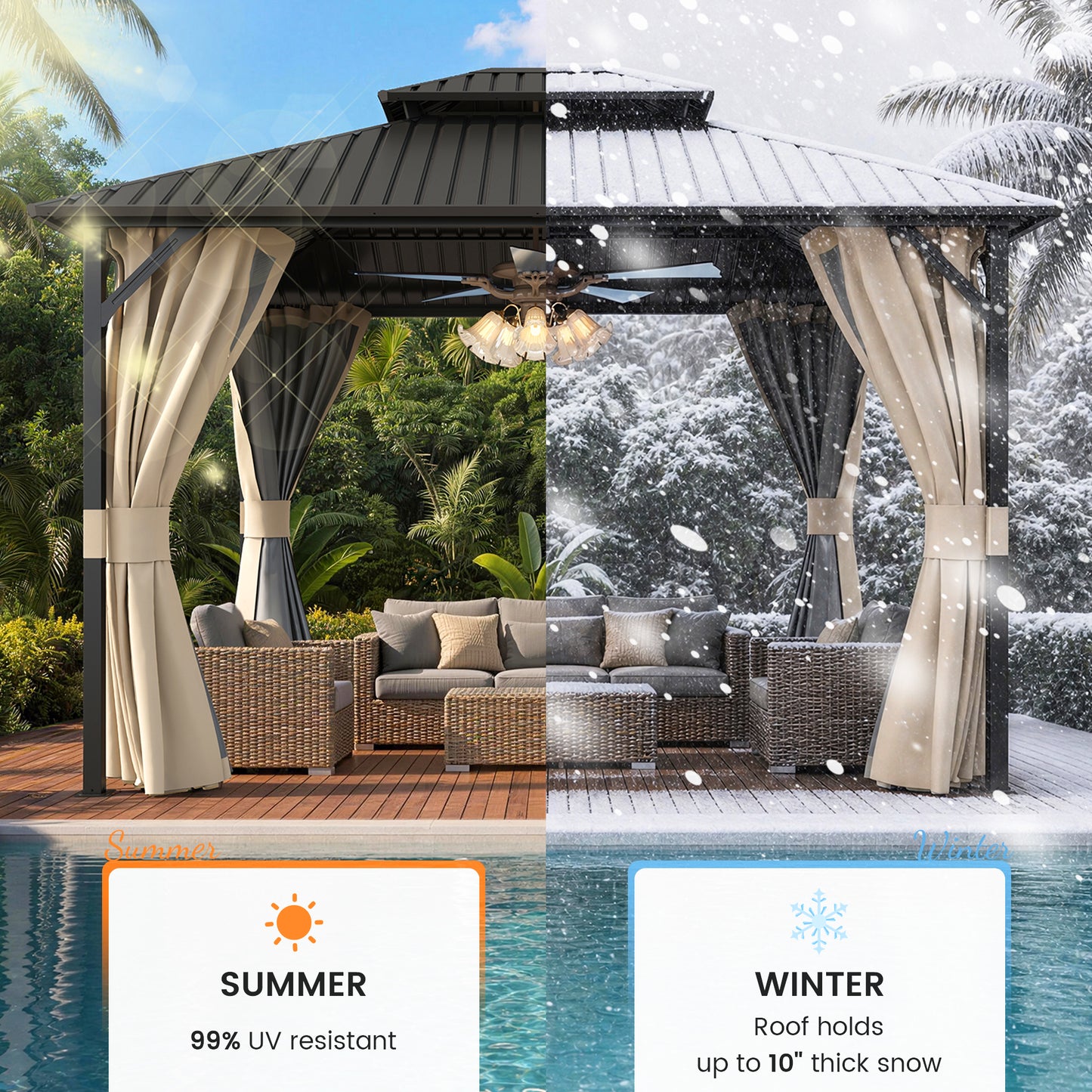 Amopatio 10x12FT Hardtop Gazebo, Metal Galvanized Steel Double Roof, Beige