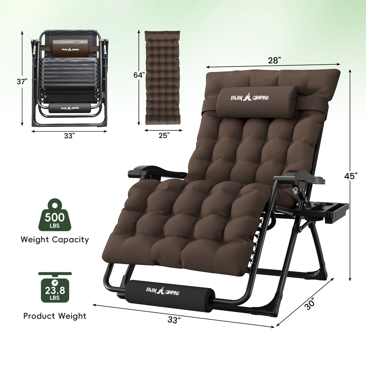 Amopatio Oversized Zero Gravity Chair Set of 2, 33''W Reclining Camping Lounge Chair Upgraded Lock and Footrest, Cup Holder, Removable Cushion & Headrest Folding Patio Recliner