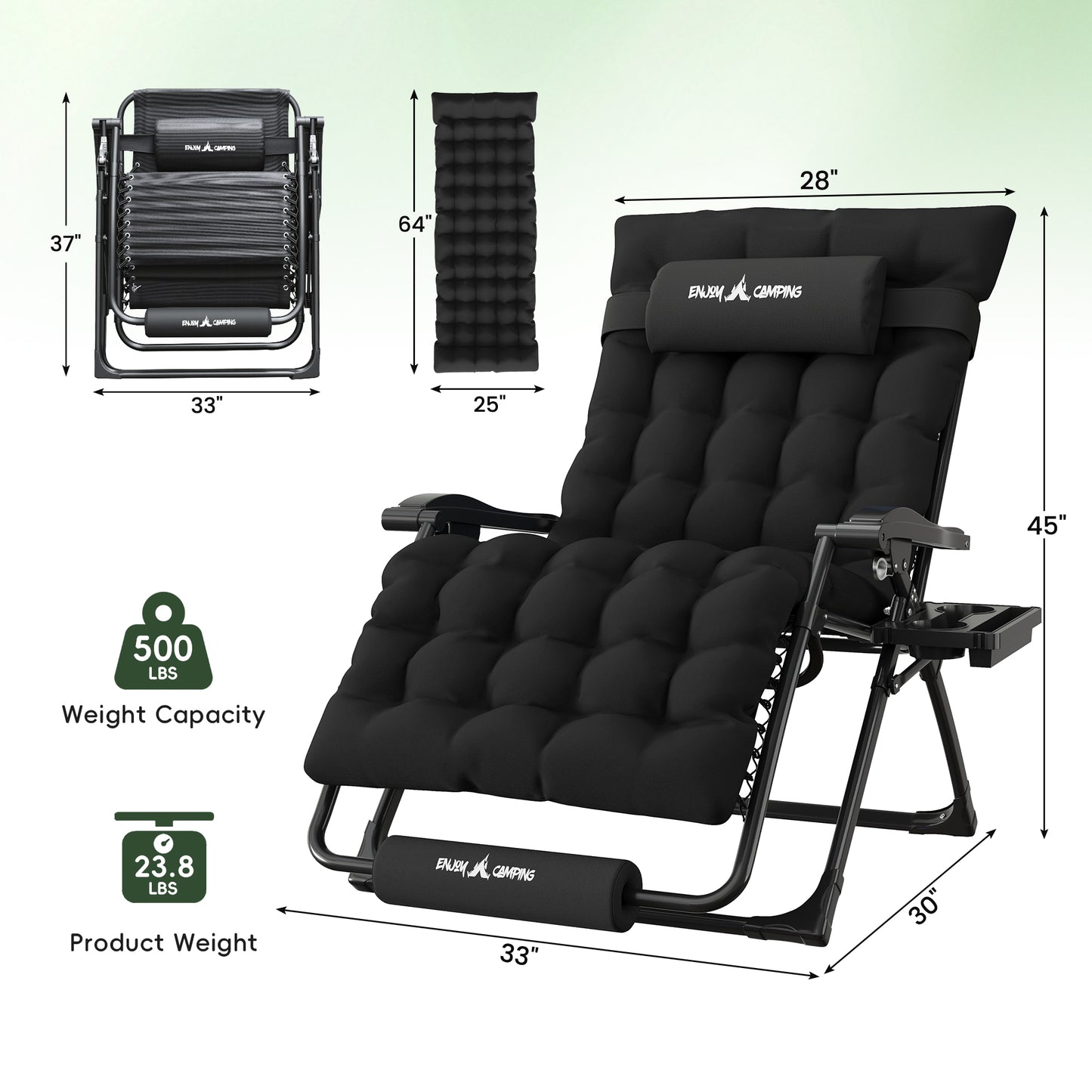 Amopatio Oversized Zero Gravity Chair, 33''W Reclining Camping Lounge Chair Upgraded Lock and Footrest, Cup Holder, Removable Cushion & Headrest Folding Patio Recliner for Indoor Outdoor