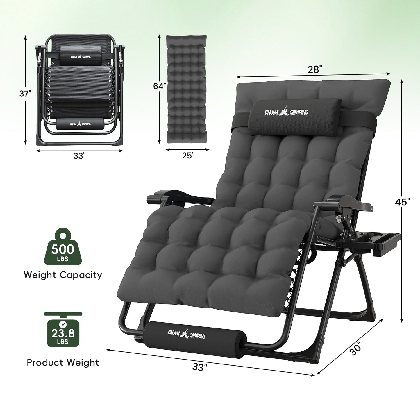 Amopatio Oversized Zero Gravity Chair Set of 2, 33in Reclining Camping Lounge Chair Upgraded Lock and Footrest, Folding Patio Recliner with Cup Holder, Removable Cushion & Headrest