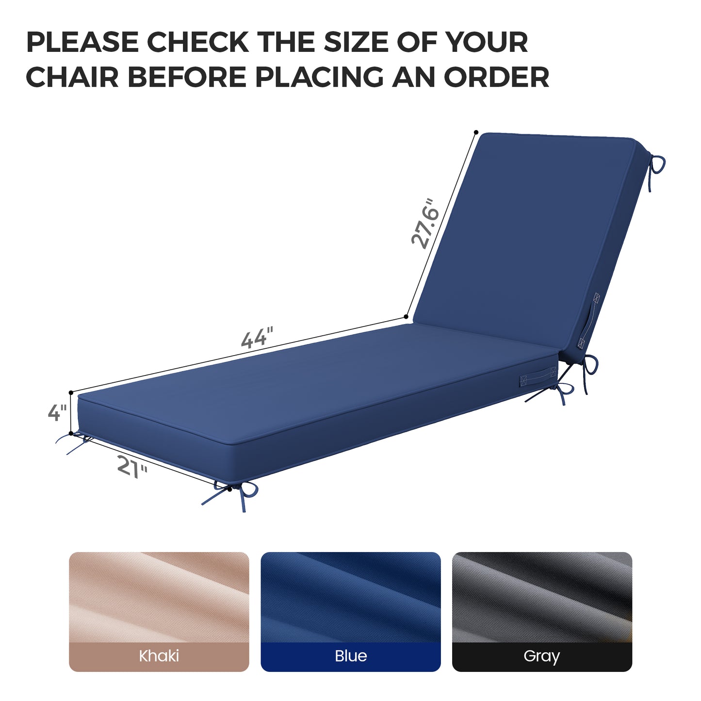 Amopatio 2 Pack Outdoor Chaise Lounge Cushions, Patio Furniture Cushions Non-Slip with Waterproof and Fade Resistant Cover, Removable Pool Lounge Chair Cushion for Poolside,Deck,Backyard,71.6x21x4 Inch,Blue