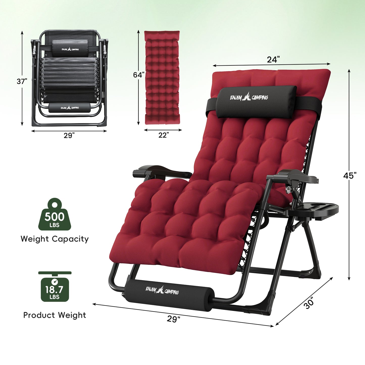 Amopatio Oversized Zero Gravity Chair Set of 2, 29''W Reclining Camping Lounge Chair Upgraded Lock and Footrest, Cup Holder, Removable Cushion & Headrest Folding Patio Recliner