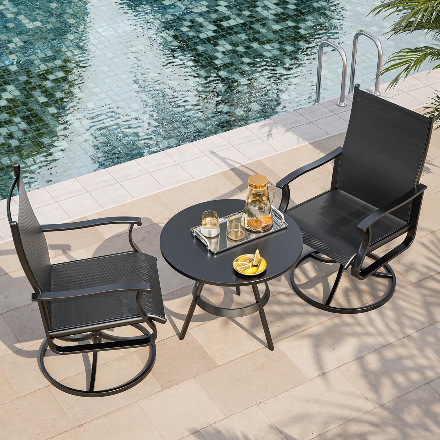 Amopatio Outdoor Patio Swivel Dining Chairs Set of 2, 360° Swivel Outdoor Chairs, All Weather Outdoor Swivel Chairs with Textilene Mesh and Rust-Proof Steel Frame, for Backyard, Garden & Porch, Black