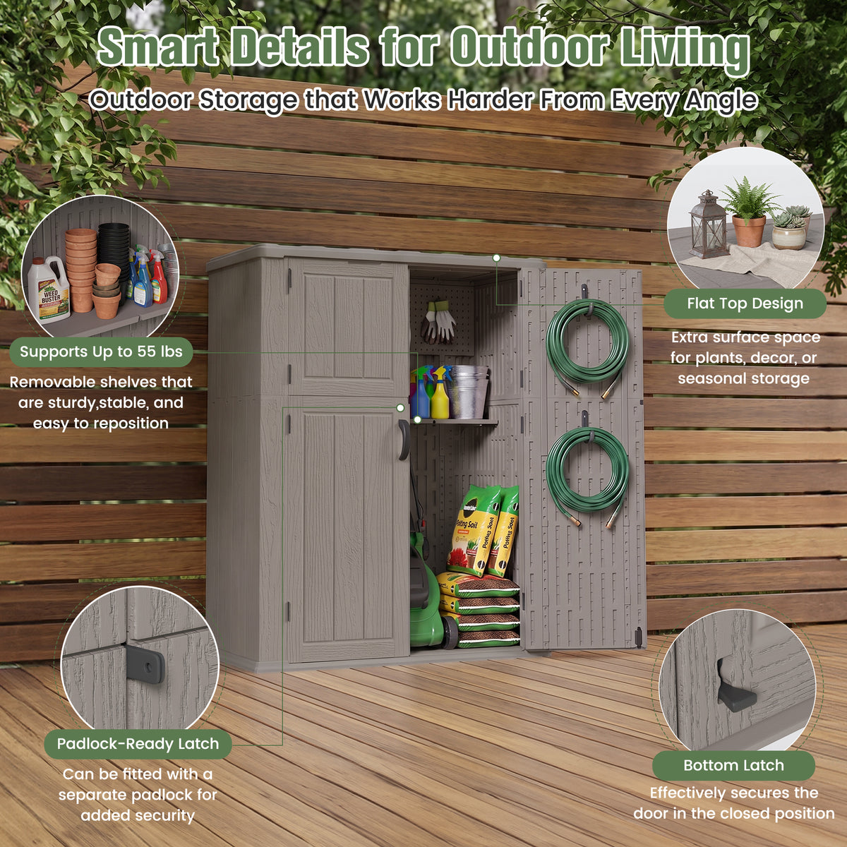 Amopatio Outdoor Storage Shed, 61 Cu.Ft Vertical Storage Shed, Brown