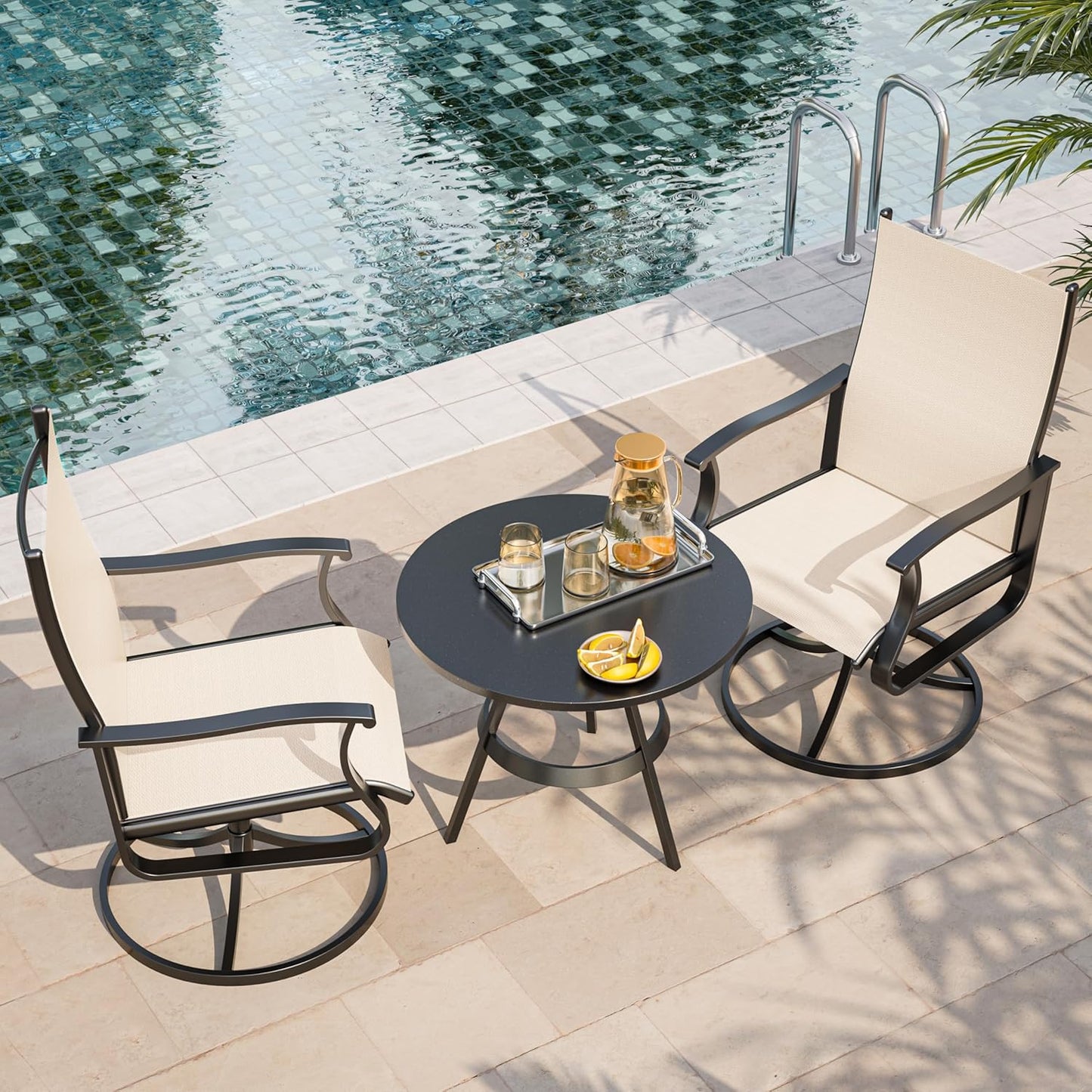 Amopatio Outdoor Patio Swivel Dining Chairs Set of 2, 360° Swivel Outdoor Chairs, All Weather Outdoor Swivel Chairs with Textilene Mesh and Rust-Proof Steel Frame, for Backyard, Garden & Porch, Beige