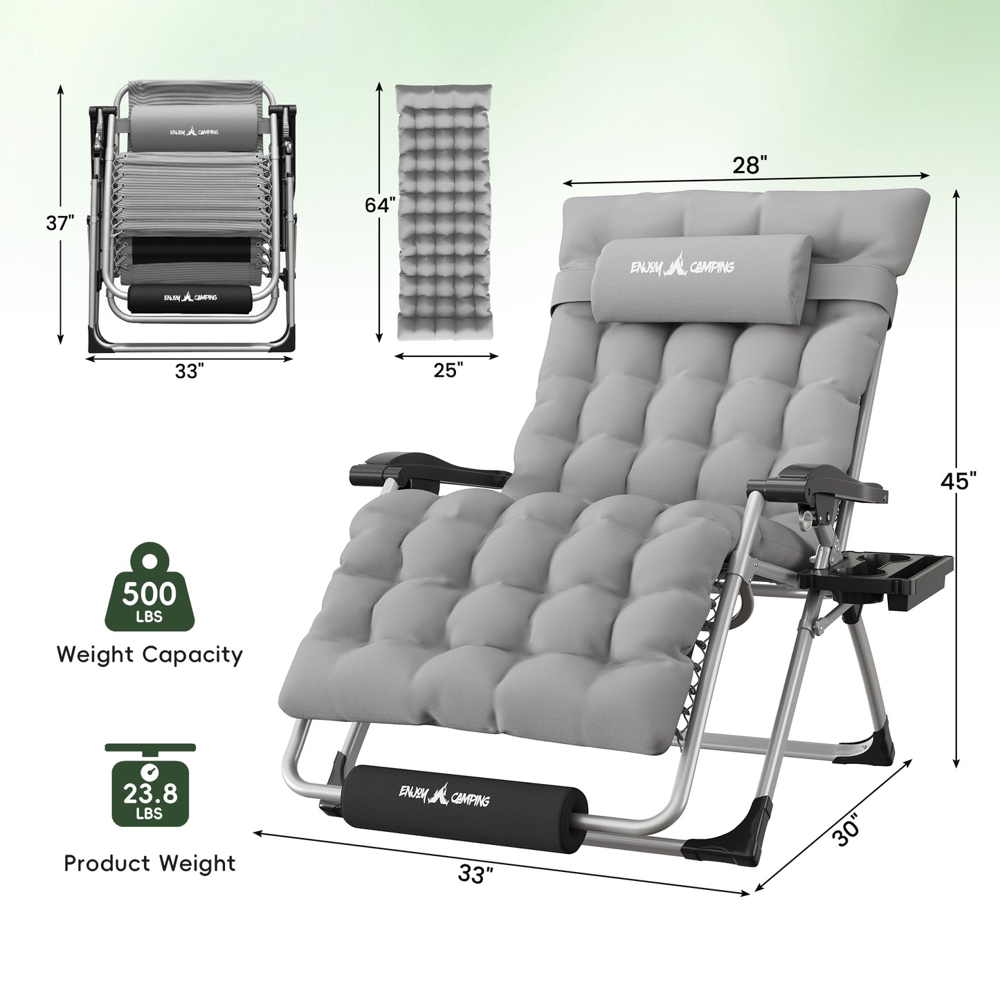 Amopatio Oversized Zero Gravity Chair Set of 2, 33in Reclining Camping Lounge Chair Upgraded Lock and Footrest, Cup Holder, Removable Cushion & Headrest Folding Patio Recliner for Indoor Outdoor