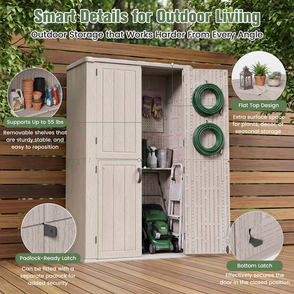 Amopatio Outdoor Storage Shed, 79 Cu.Ft Vertical Storage Shed, Beige
