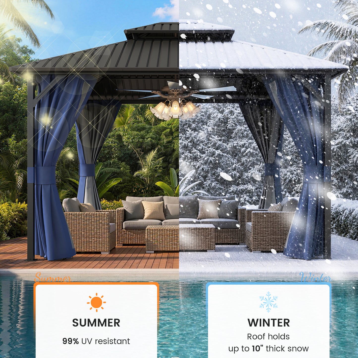 Amopatio 10x12FT Hardtop Gazebo, Metal Galvanized Steel Double Roof, Blue