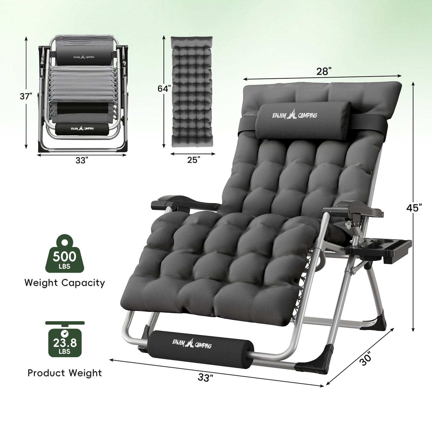 Amopatio Oversized Zero Gravity Chair Set of 2, Reclining Camping Lounge Chair Upgraded Lock and Footrest, Cup Holder, Removable Cushion & Headrest Folding Patio Recliner for Indoor Outdoor