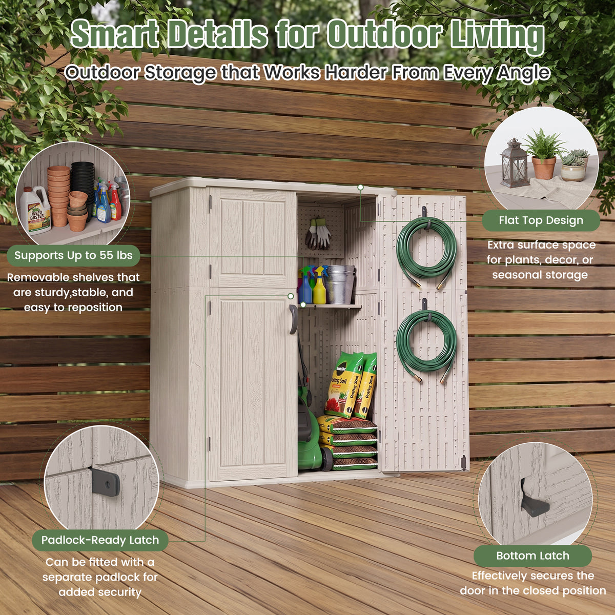 Amopatio Outdoor Storage Shed, 61 Cu.Ft Vertical Storage Shed, Beige