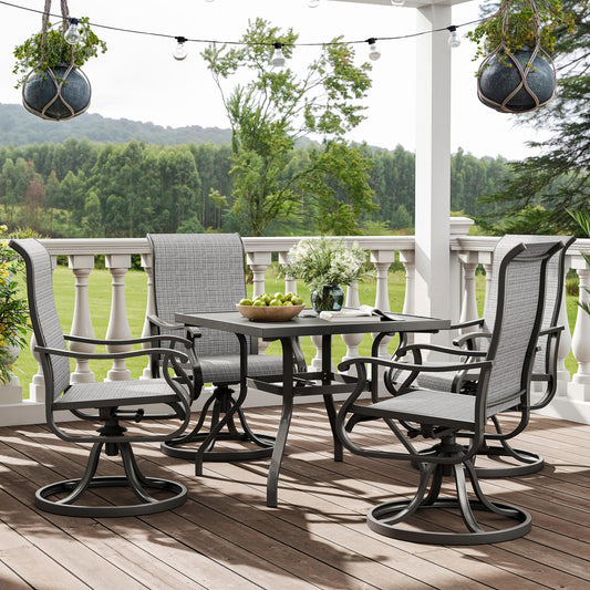 Amopatio Patio Swivel Chairs Set of 4, Outdoor Swivel Rocker Dining Chairs with All Weather Textilene High Back & Metal Frame, for Backyard Deck Lawn Garden, Light Gray