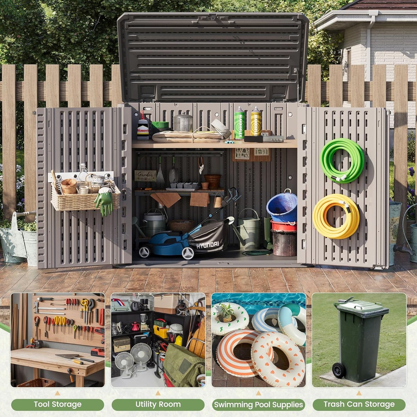 Amopatio 37 Cu Ft Premium Vertical Storage Shed, Outdoor Resin Shed with Floor, Waterproof Weather Resistance Plastic Cabinet, Lockable Doors for Patio, Garden Tools, Lawn, Dark Grey
