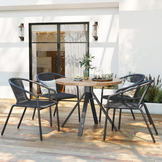 Amopatio Outdoor Dining Chairs Set of 6, Rattan Patio Chairs Wicker, Stackable Indoor-Outdoor Chairs, Bistro, Deck, Yard, Porch, Restaurant Stack Chairs-Black
