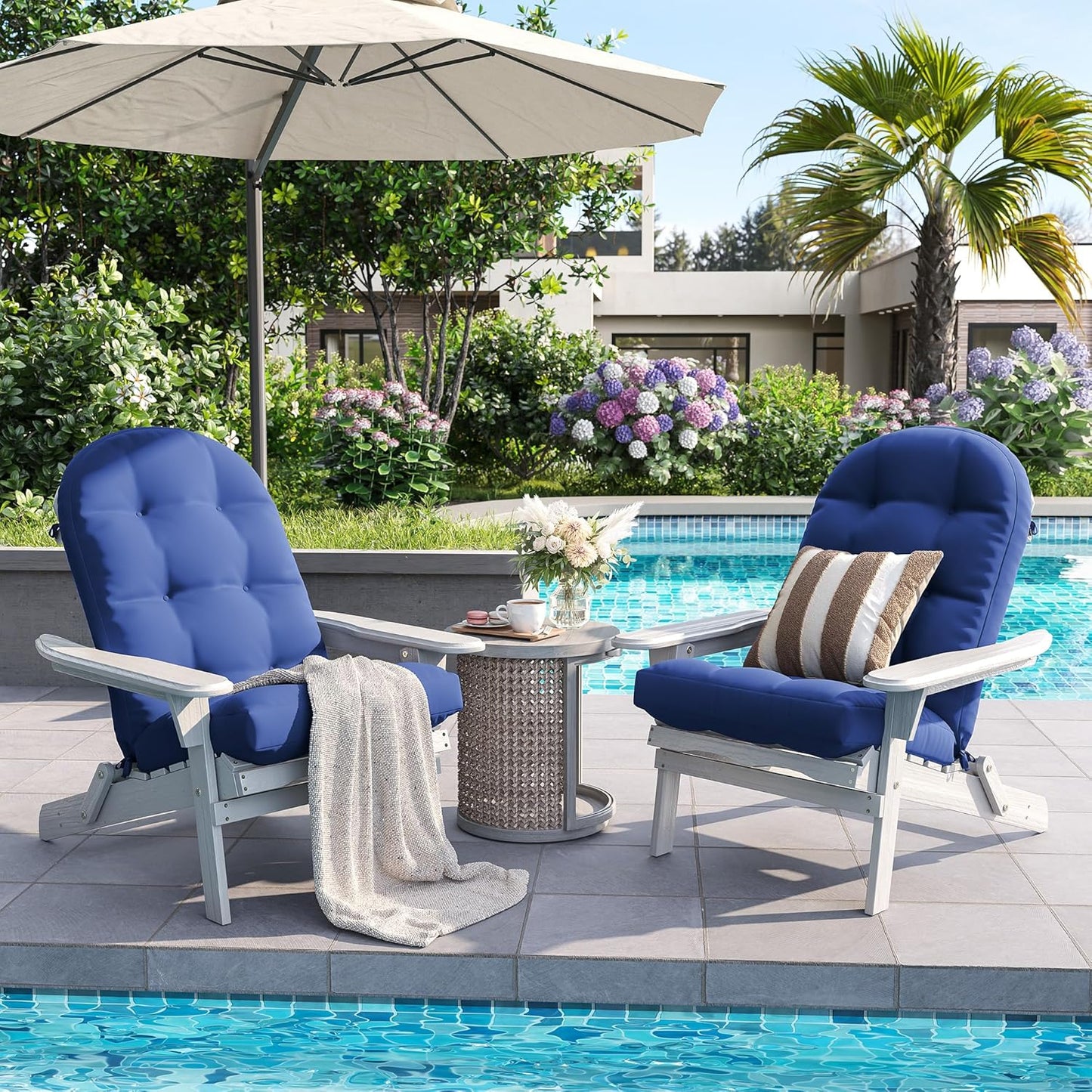 Amopatio Adirondack Chair Cushions 4" Thick Set [2-Pack] - Outdoor Cushions for Patio Furniture, Contoured Design with Anti-Slip Straps & Water-Resistant Fabric for Adirondack Chairs, Navy Blue
