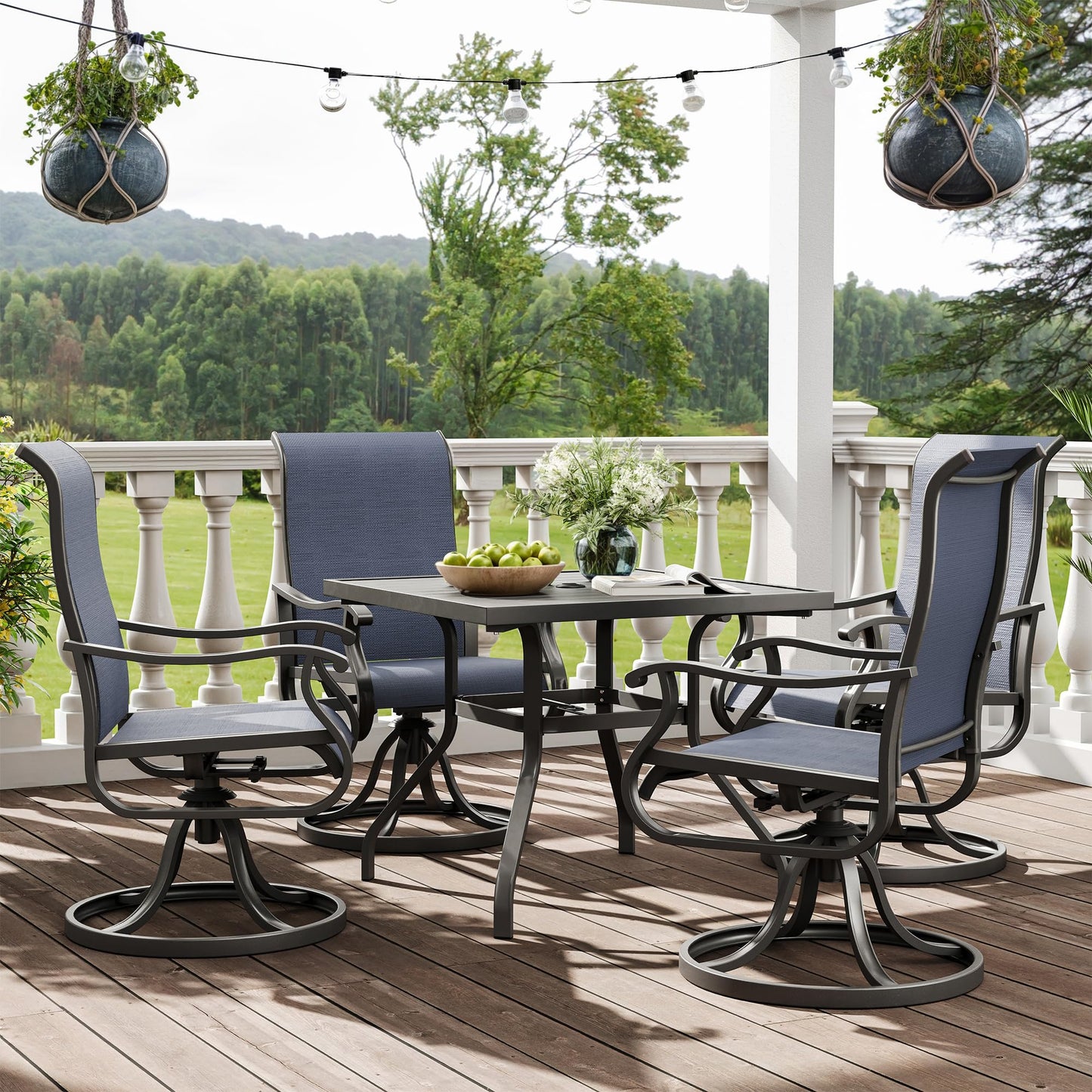 Amopatio Patio Swivel Chairs Set of 4, Outdoor Swivel Rocker Dining Chairs with All Weather Textilene High Back & Metal Frame, for Backyard Deck Lawn Garden, Navy Blue