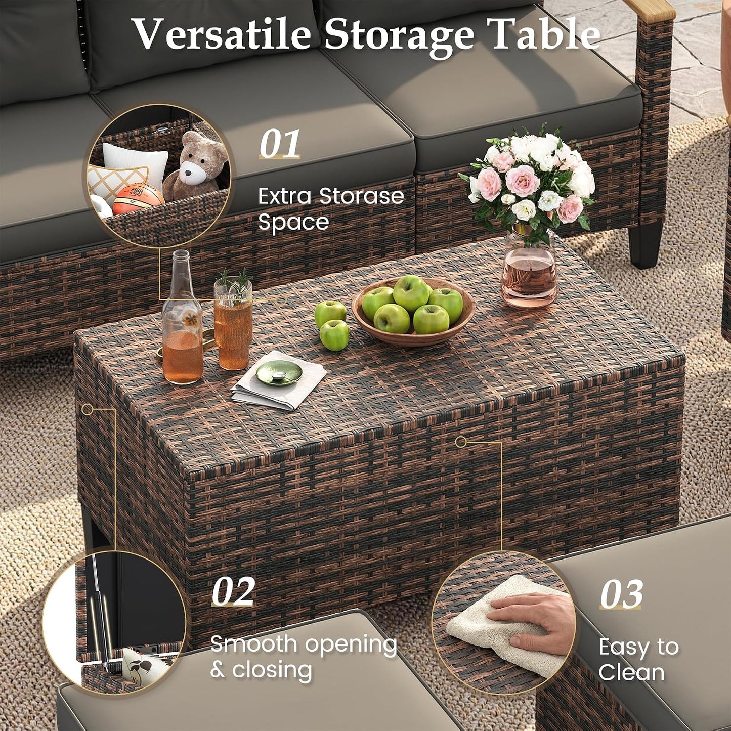 Amopatio Patio Furniture Set, 4 Pieces Outdoor Patio Conversation Sets with Swivel Chairs, Wicker Patio Furniture Set with Storage Table, Outdoor Couch Set for Balcony, Porch, Deck, Backyard, Gray