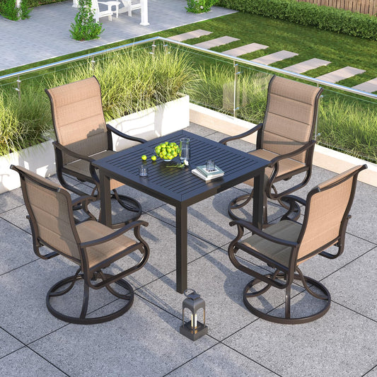 Amopatio Padded Patio Swivel Chairs Set of 4, Outdoor Dining Chairs with Ultra Soft Textilene High Back Seat & Metal Rocker Frame, for Backyard Deck Lawn Garden, Brown