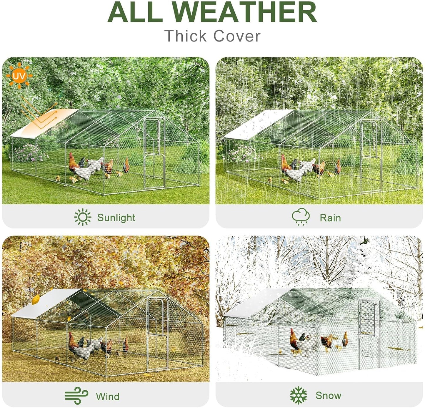 Amopatio Large Metal Chicken Coop Heavy Duty Walk-in Chicken Run Poultry Cage with Wire Mesh & Weatherproof PE Cover, Chicken Pen for 20-30 Chickens, Duck Rabbit House Outdoor (18x10x6.5 FT)