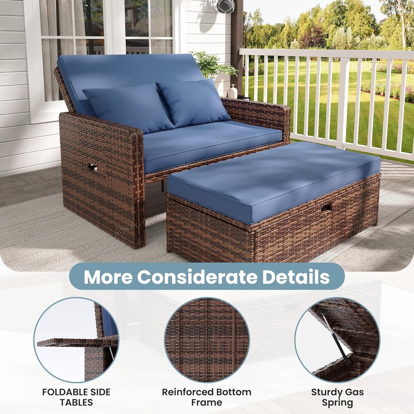 Amopatio Wicker Outdoor Daybed, Outdoor Loveseat with Storage Ottoman