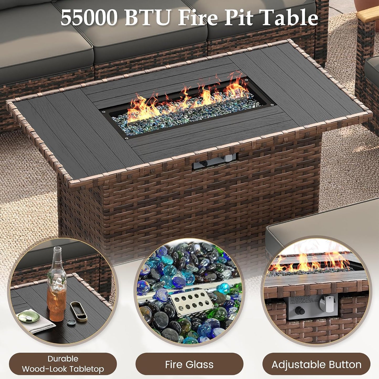 Amopatio Patio Furniture Set, 4 Pieces Outdoor Patio Conversation Sets with Swivel Chairs, Wicker Patio Furniture Set with Firepit Table, Outdoor Couch Set for Balcony, Porch, Deck, Backyard, Gray