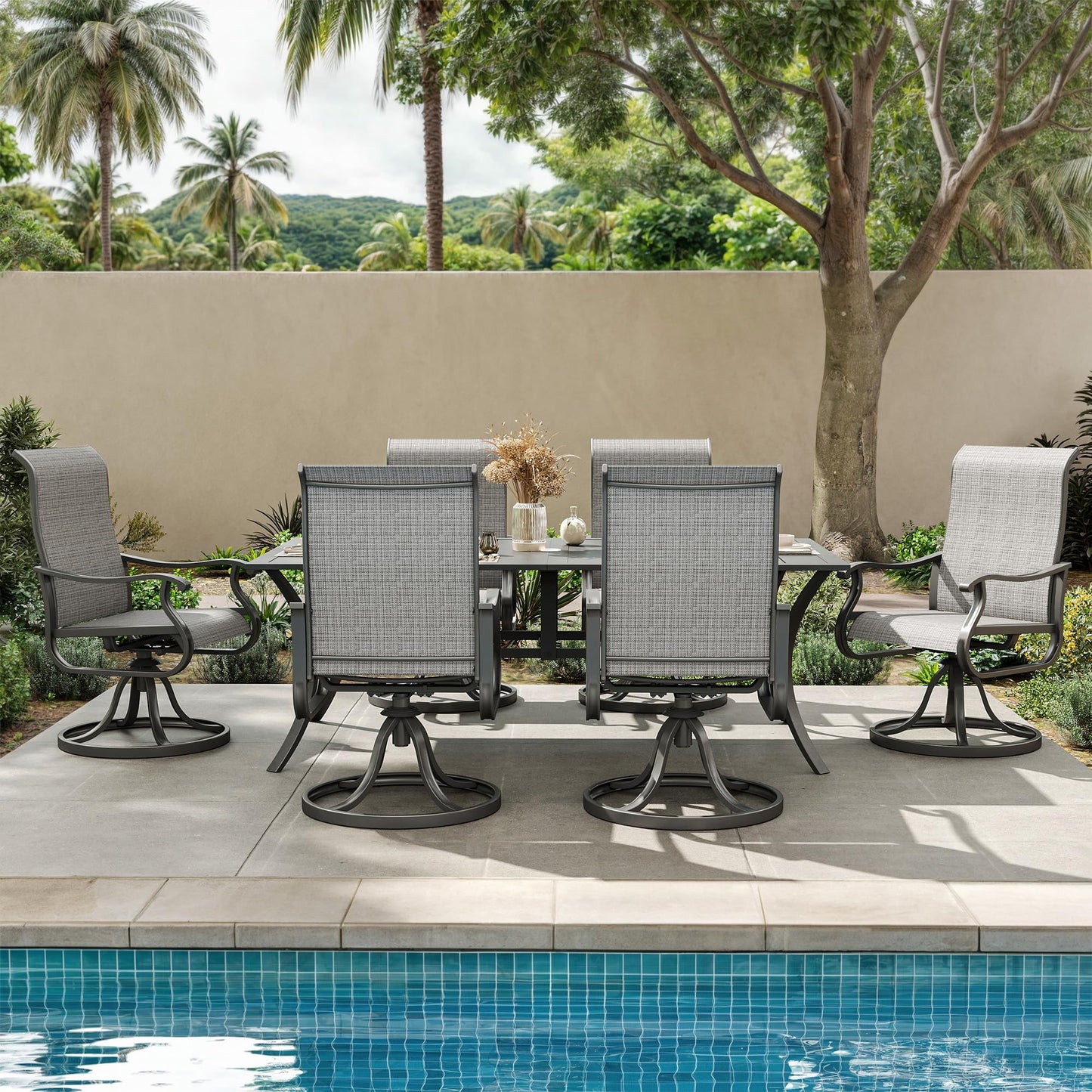 Amopatio Patio Swivel Chairs Set of 6, Outdoor Swivel Rocker Dining Chairs with All Weather Textilene High Back & Metal Frame, for Backyard Deck Lawn Garden (Light Gray)
